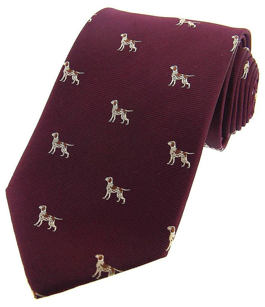 David Van Hagen Pointer Dogs Woven Country Silk Tie - Wine