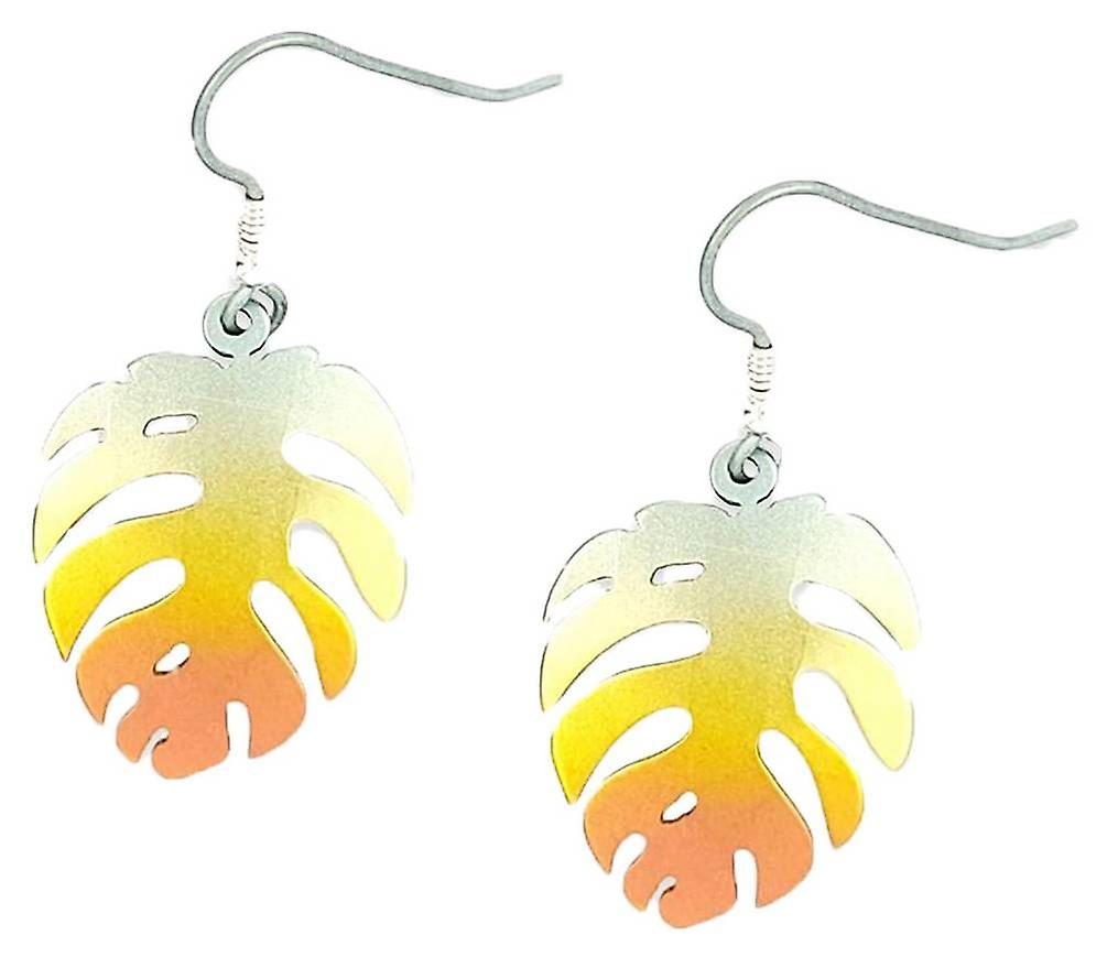 Ti2 Titanium Leaf Drop Earrings - Yellow