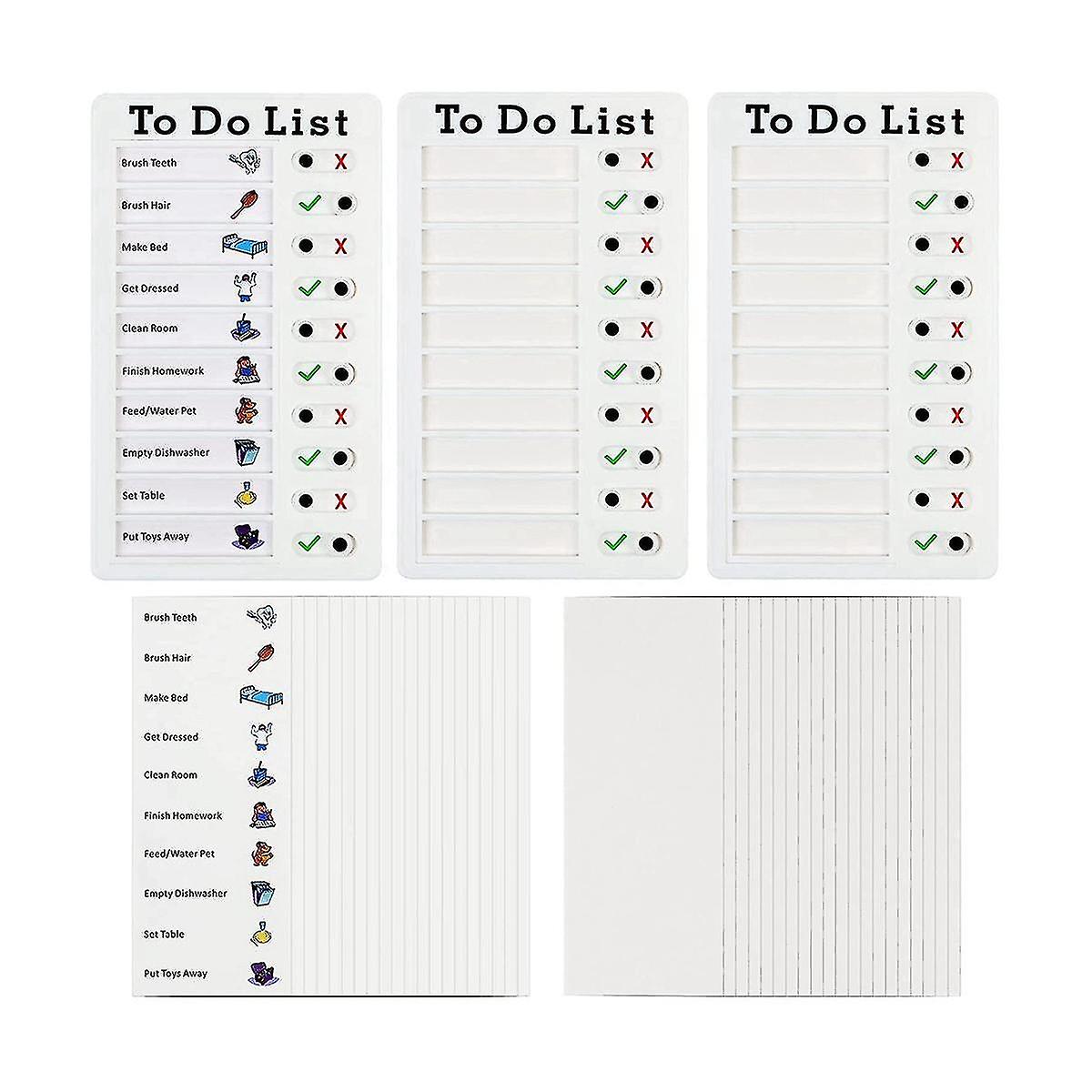 Packung mit 3 Memo-Boards, abnehmbare Kunststoff-Aufgabentabelle, To-Do-Listen-Schiebetafeln mit 40 Papier