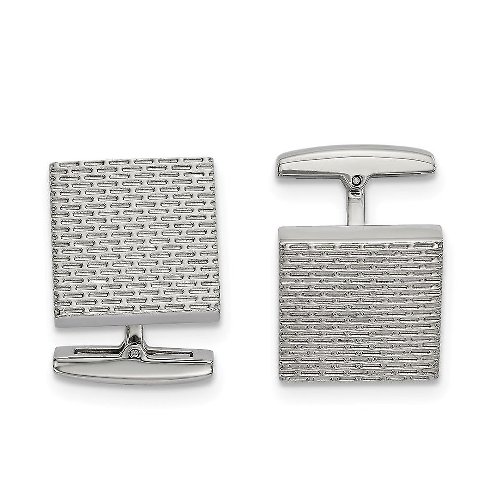 17mm Stainless Steel Polished Textured Square Cuff Links-Cuff Link for Men