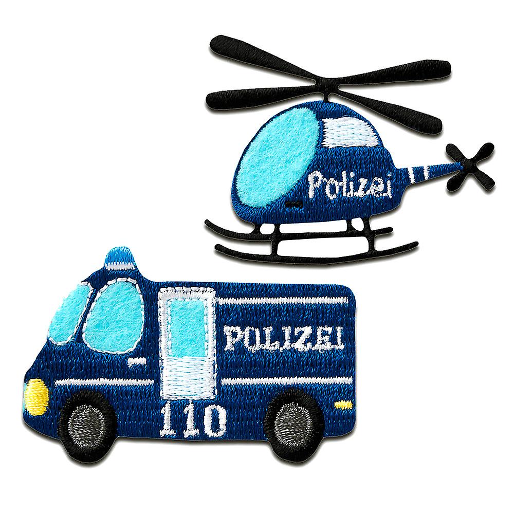 Iron on patch - Police Car Helicopter - Blue - Various Sizes - Iron On Patches