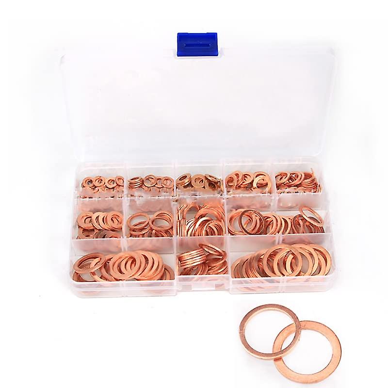 300PCS M5-M20 Flache runde Unterlegscheiben Sortiment Kit Kupferdichtung Dichtungsringe Flache verstärkte Unterlegscheibe mit Aufbewahrungsbox für industrielle Hardware