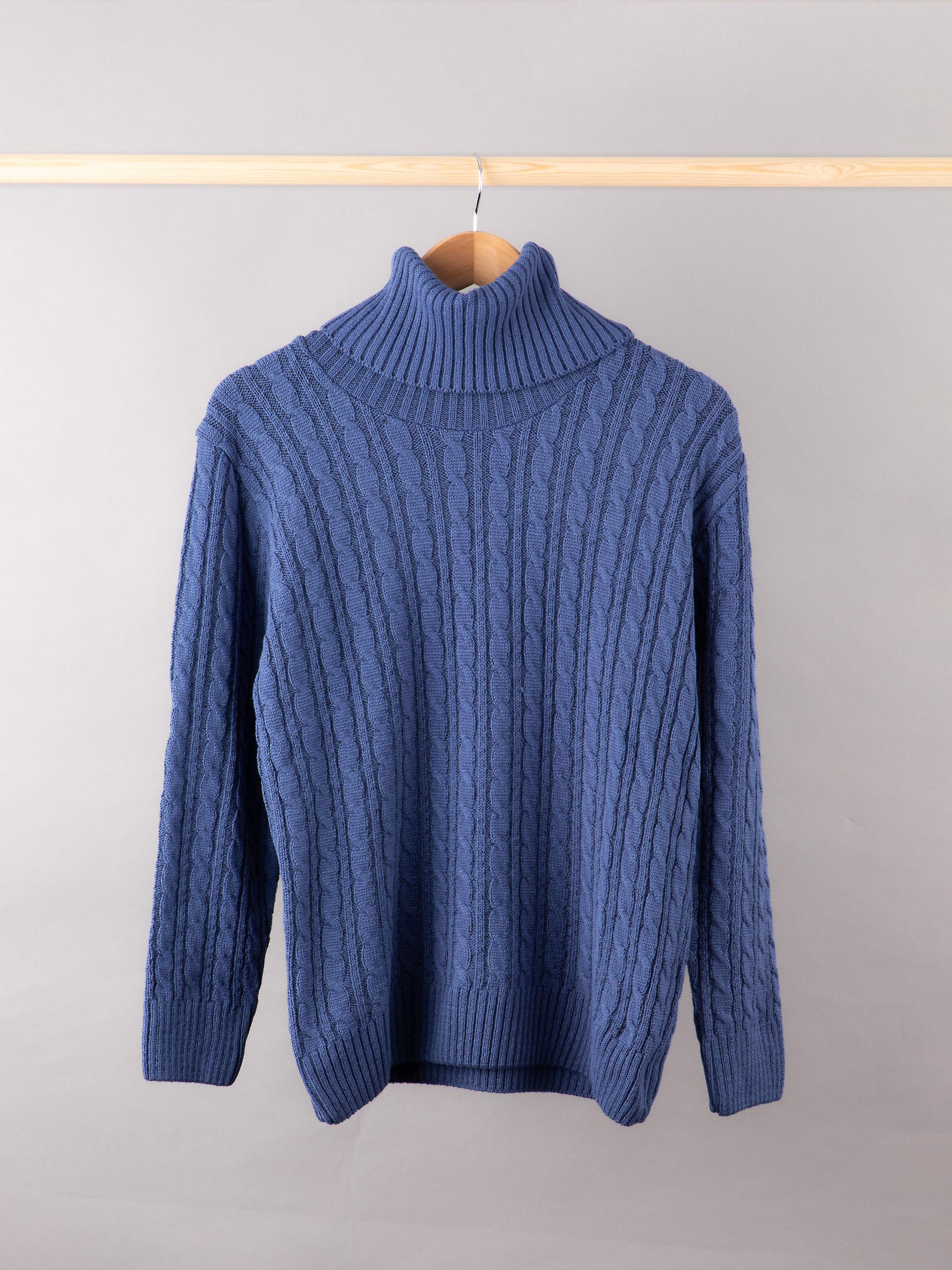 Mischa Cable Knitted Roll Neck Jumper in Blue