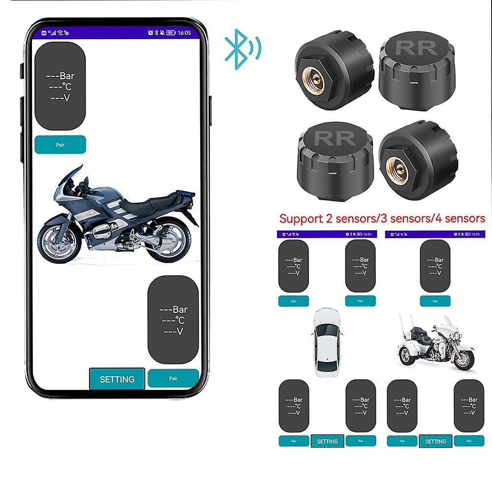 Car Tpms Tire Pressure Monitoring System Bluetooth 5.0 Mobile Phone Display Motorcycle Car Tyre Pressure Sensor For Los Android
