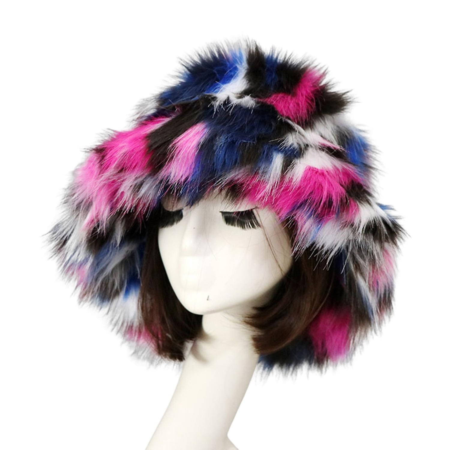 Bucket Hat Oversized Fluffy Wide Brim Soft Thickened Ear Protection Faux Fur Winter Thermal Women