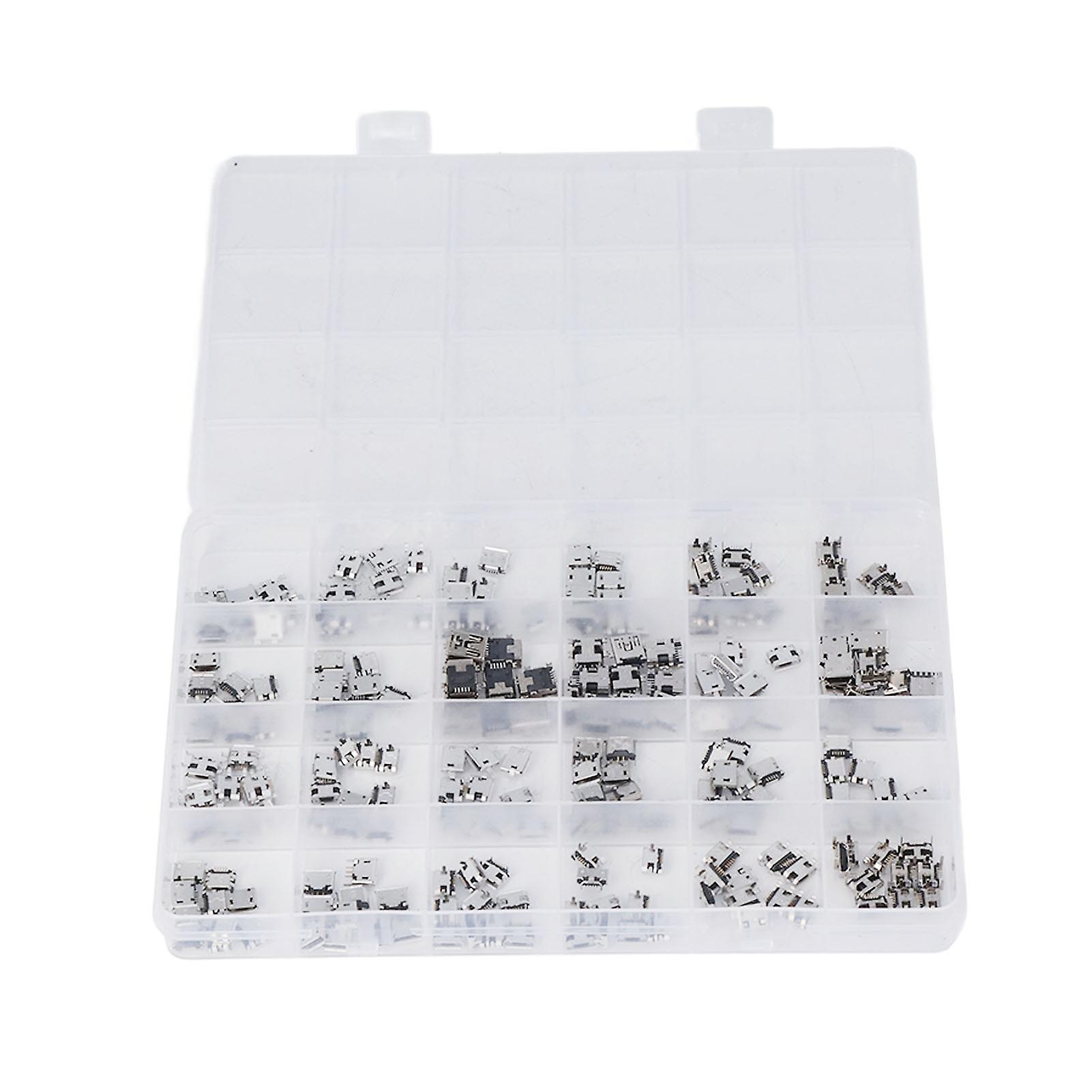 USB Plug Connector 240pcs Micro USB Socket 24 Types Stainless Steel Jack Connector for Phone Computer Keyboard Mouse