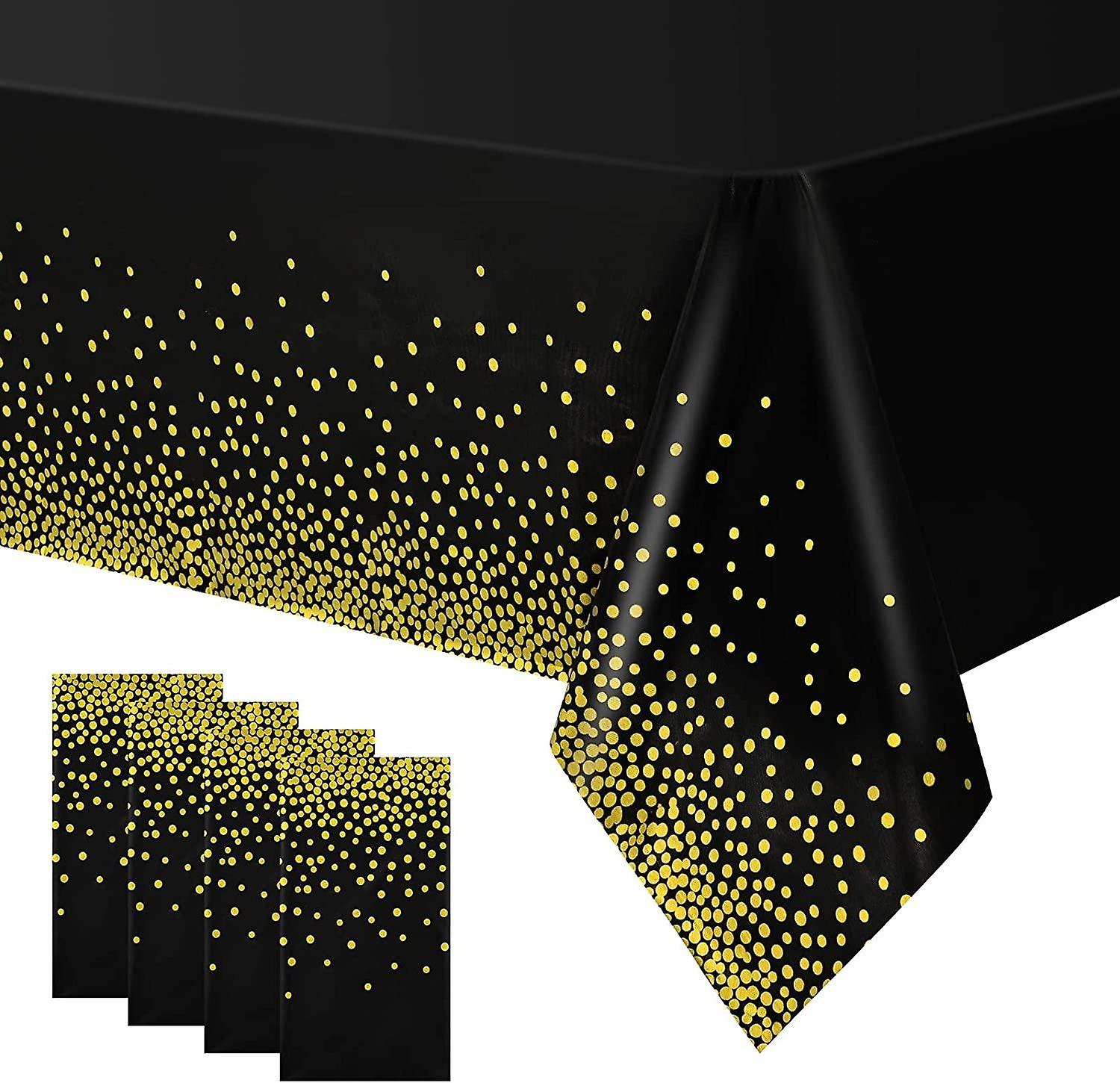 4 Packs Polka Dot Table Cloths 54" x 108" Black Gold Polka Dot Table Cloths Rectangular Party Table 