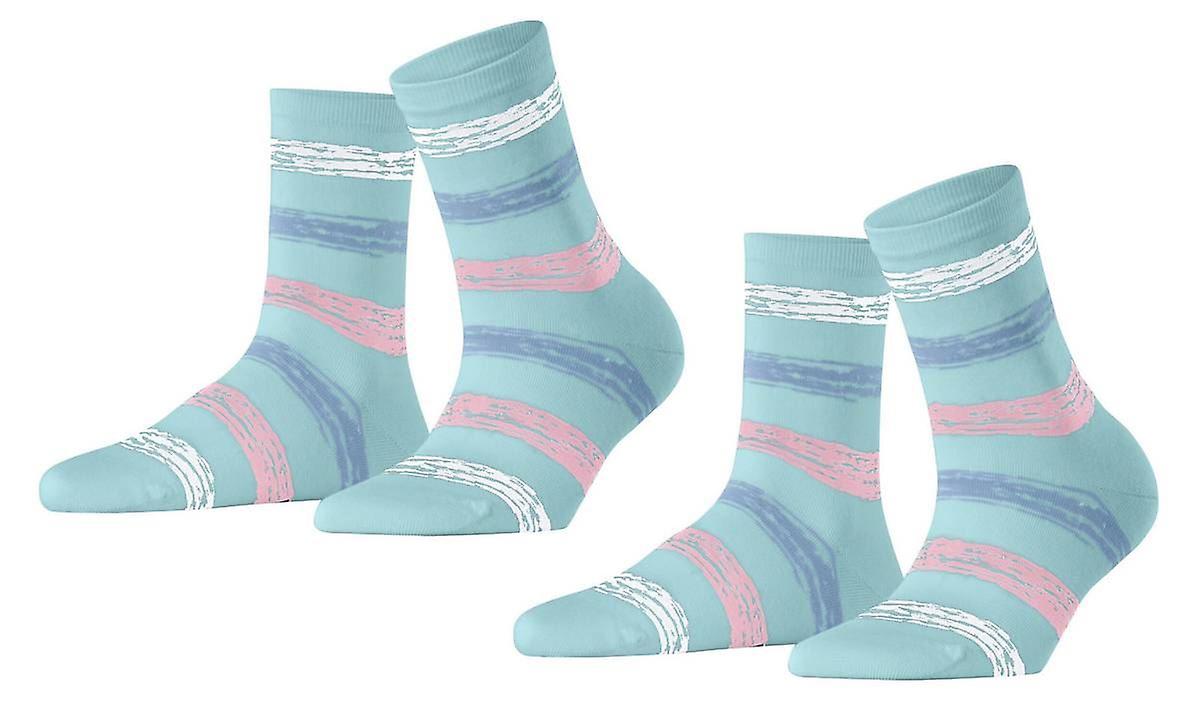 Esprit Brushed Stripes 2-Pack Socks - Clearwater Blue