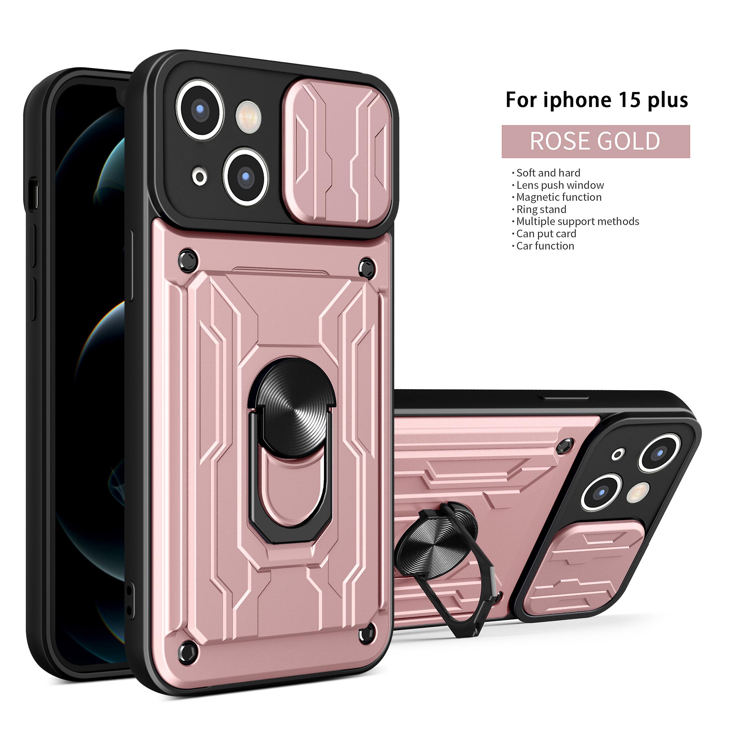 Magnetic Phone case For iPhone 15 Plus Slide Camera Lens Protection and Built in 360 Rotatable Ring Holder