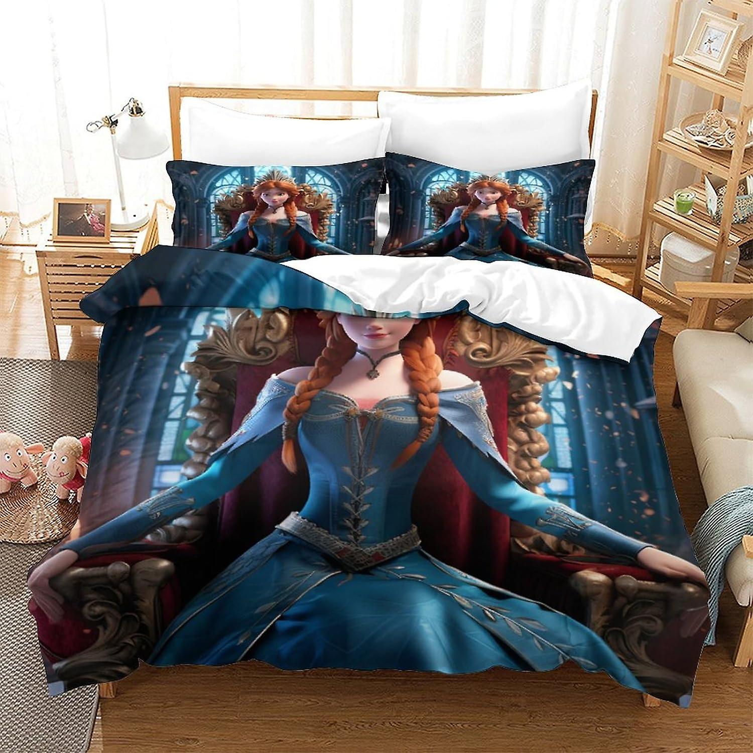 3D Printed Frozen Bed Kit with Christmas Winter Design, Soft Microfibre, 3 Piece Duvet Cover Set, 2 Pillowcase, Hidden Zip, .