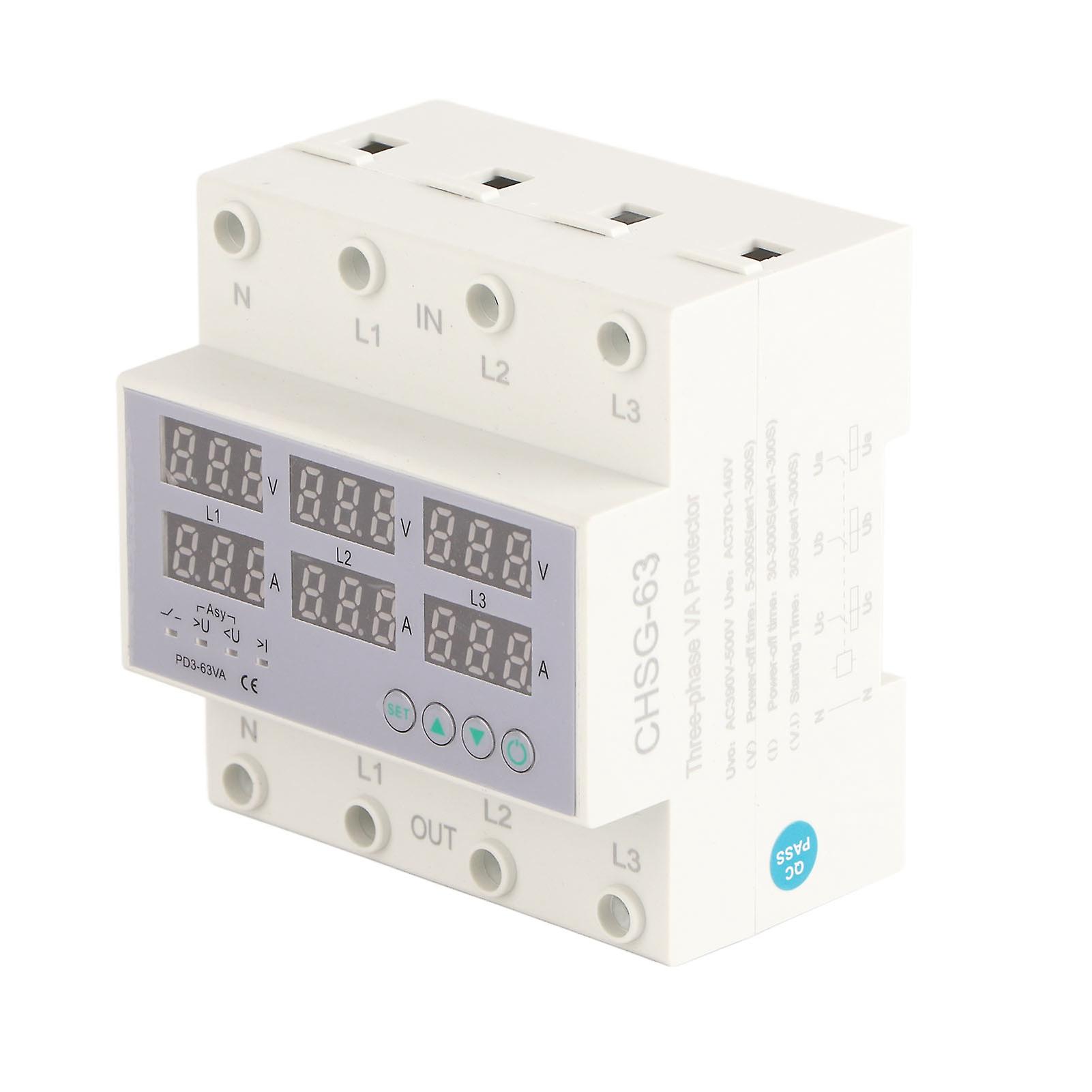3 Phase DIN Rail Voltmeter Ammeter Automatic Overvoltage Overcurrent Protector AC230-300V