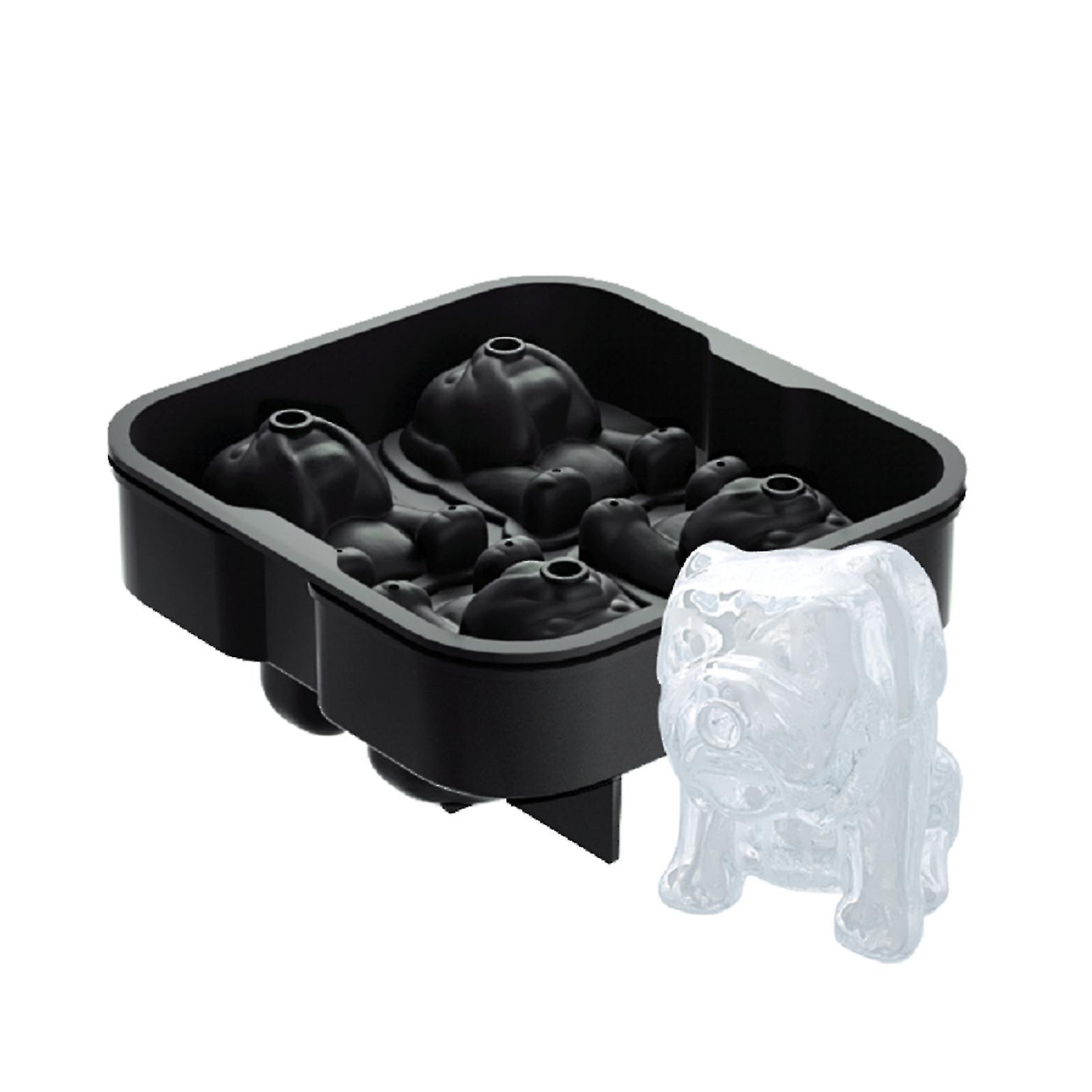 Big Price Cut!bulldog Ice Mold Black 4-cell Ice Hockey Silicone Material Whisky Ice Cube Refrigerator Ice Mold