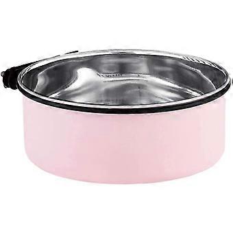 Hängande hundbur och burskål, hängande skålar i rostfritt stål, små hundskålar och rosa vattenskålar