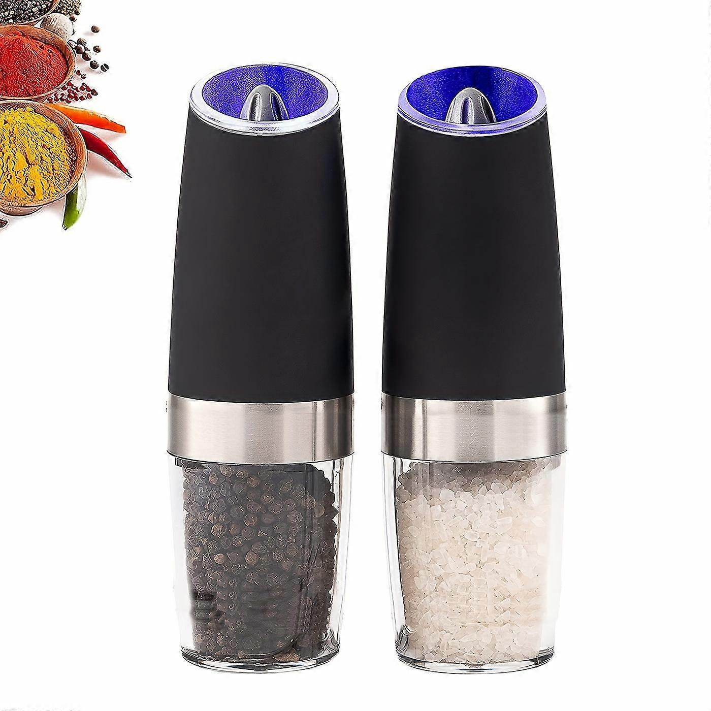 1/2pcs Gravity Electric Pepper And Salt Grinder Set, Adjustable Coarseness, Battery Powered With LED Light, One Hand Automatic Operation, Stainless St
