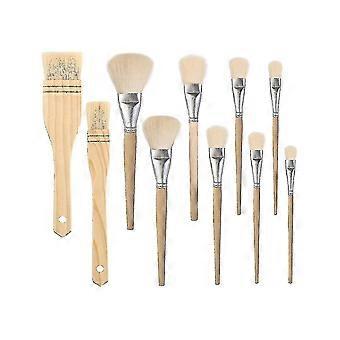 10 Pcs Assorted Size Paint Brush Gilding Brush Hair Duster Flat Brush Sweep Mops For Watercolor, Wa