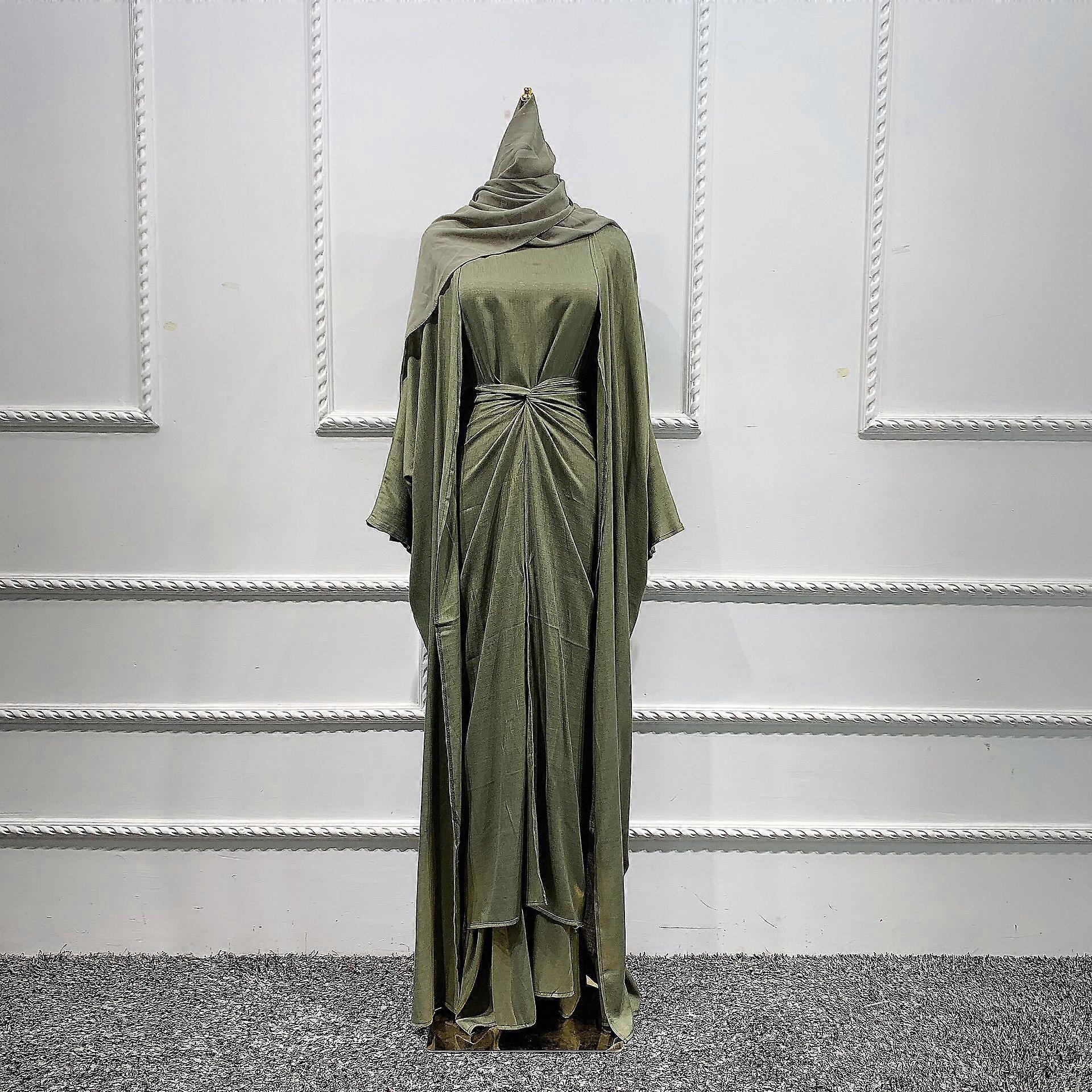 3 قطع عباية كيمونو إسلامية طقم ملابس متناسقة للنساء + فستان حجاب داخلي طويل + تنورة ملفوفة دبي رمضان العيد الإسلامي ملابس محتشمة