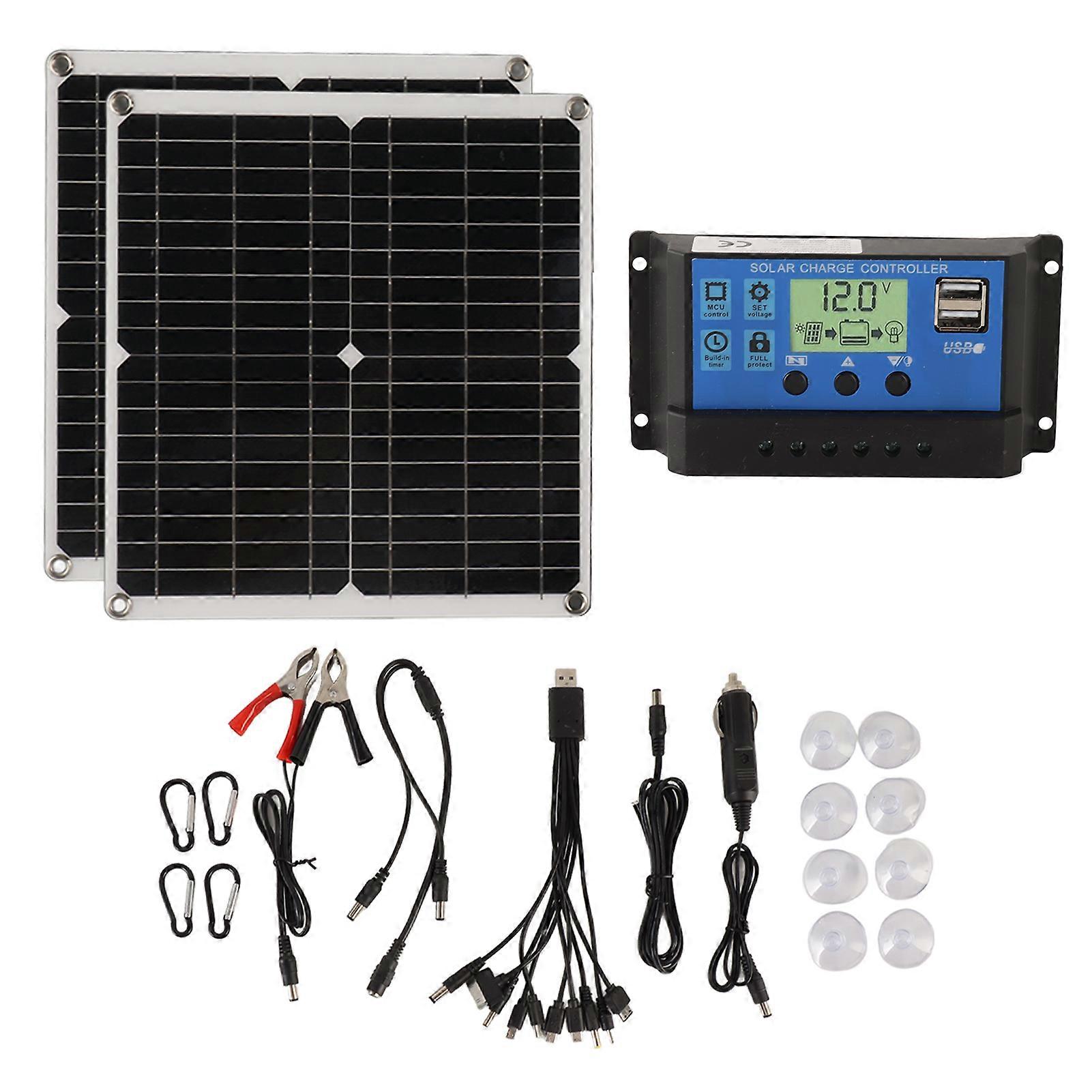 Solar Panel Kit 50w Solar Panel 60a Solar Charge Controller Set With 2 Usb Output For Rv Camping Blackout