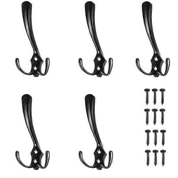 5-Pack - Triple Wall Hanger / Wall Hooks - Clothes Hanger Black