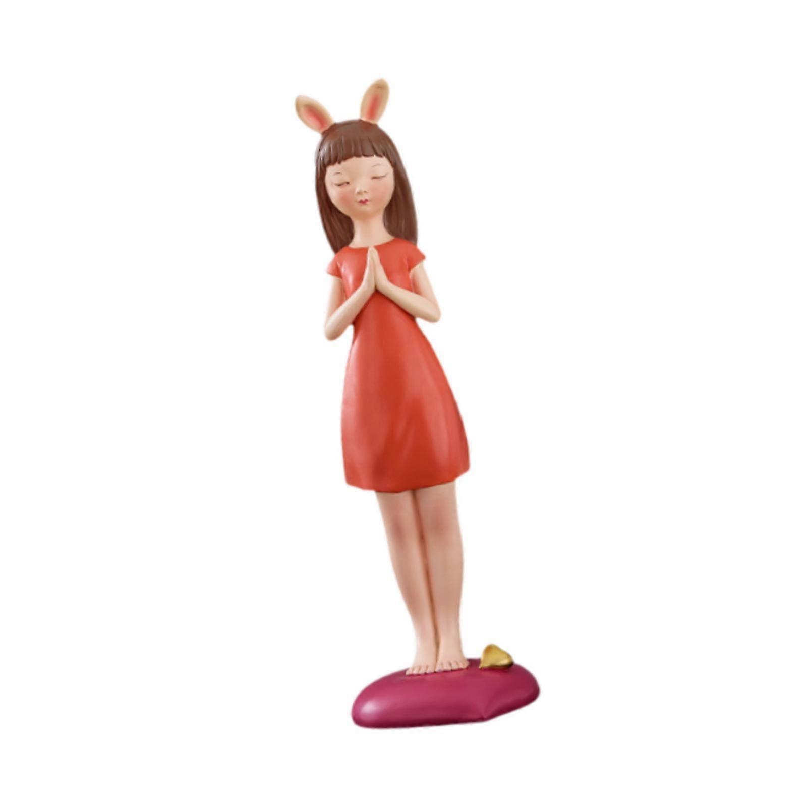 Girl Statue Decorative Statue Desktop Ornament for Desktop Table Home Office Orange Red