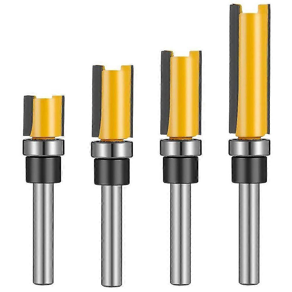 4-pack Flush Router Bits With 12.7mm Shank 1/4" Router Bit Router Bit Wood Router Cutting Groove Cutter Professional Router Bit