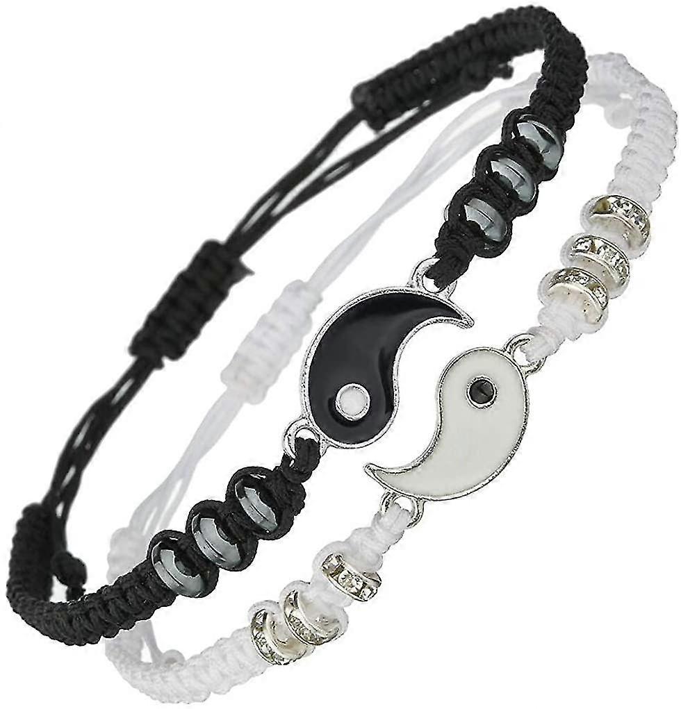 2 Pcs Matching Yin Yang Adjustable Cord Bracelet For Friendship