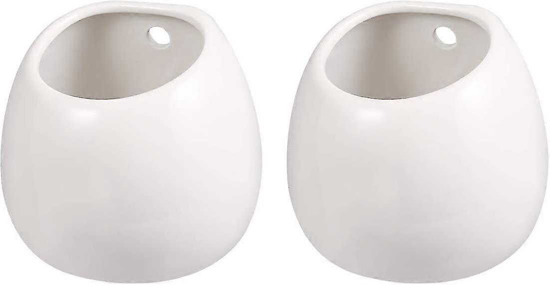 Set Of 2 Ceramic Wall Flower Pots Without Hole White
