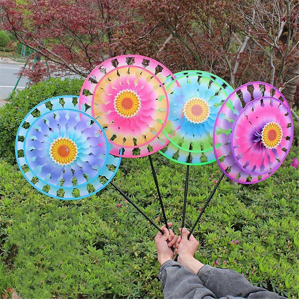 Wind Spinners Kids,Pinwheels Eye Catching Colorful Double Layer Windmill Pinwheels with Stakes A