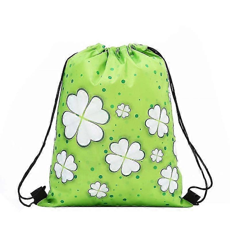 st patrick's day festival four leaf printed polyester bundle storage bag christmas gift bag backpack pouch for party favors candies (random style)