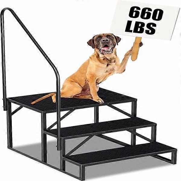 RV Step Stool, 3 Step Ladder, Hot Tub Steps with Handrail, Portable Pool Ladder, 660Lbs Heavy Duty Ladder Shelf Outdoor Mobile Home Stairs for Camper/