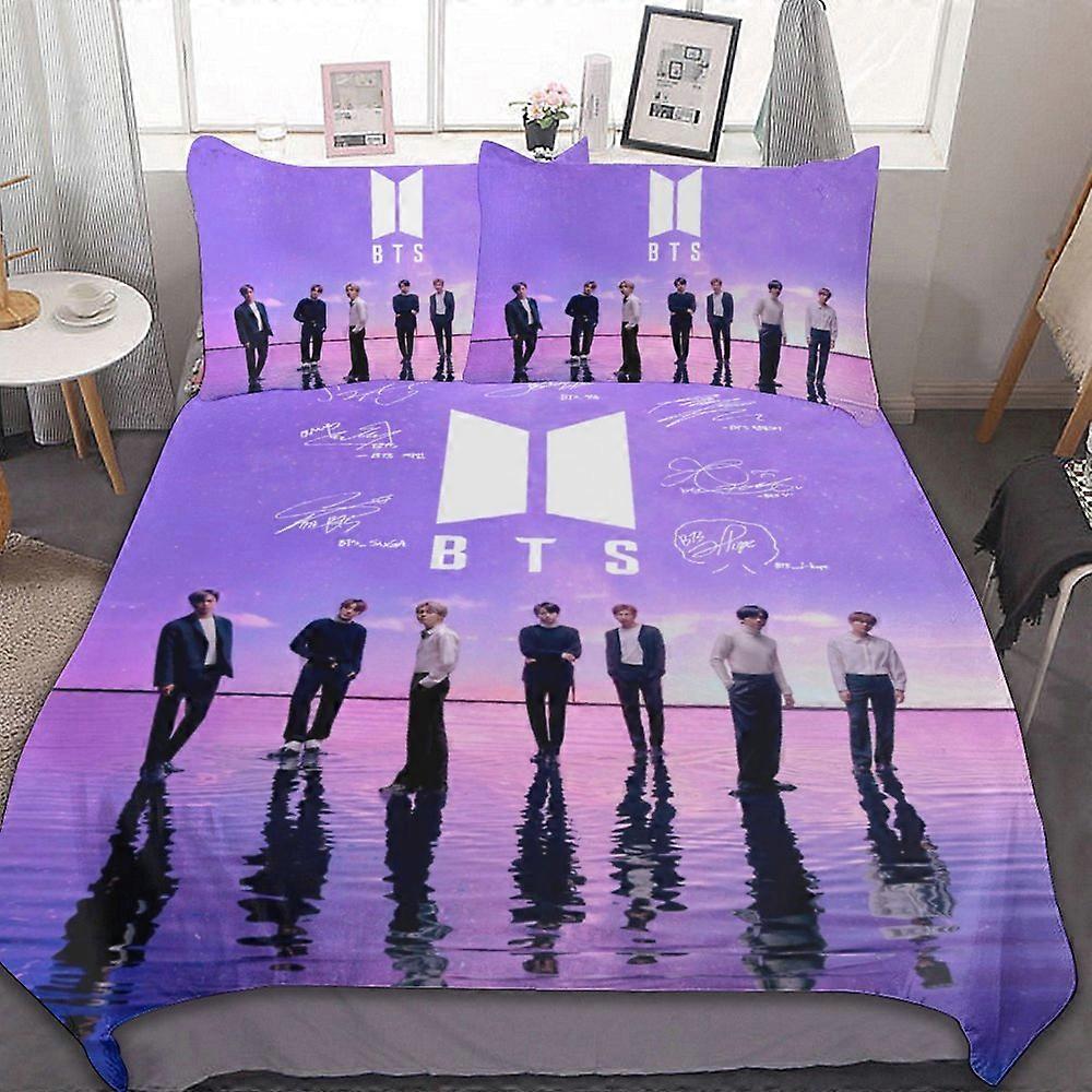 Conjunto de Cama d61 Kpop BTS, Conjunto de Cama Ultra Macio Conjunto de Capa de Edredom para Meninas Meninos Adolescentes Decoração de Quarto com 1 Capa de Edredom + 2 Kpop BTS Pi