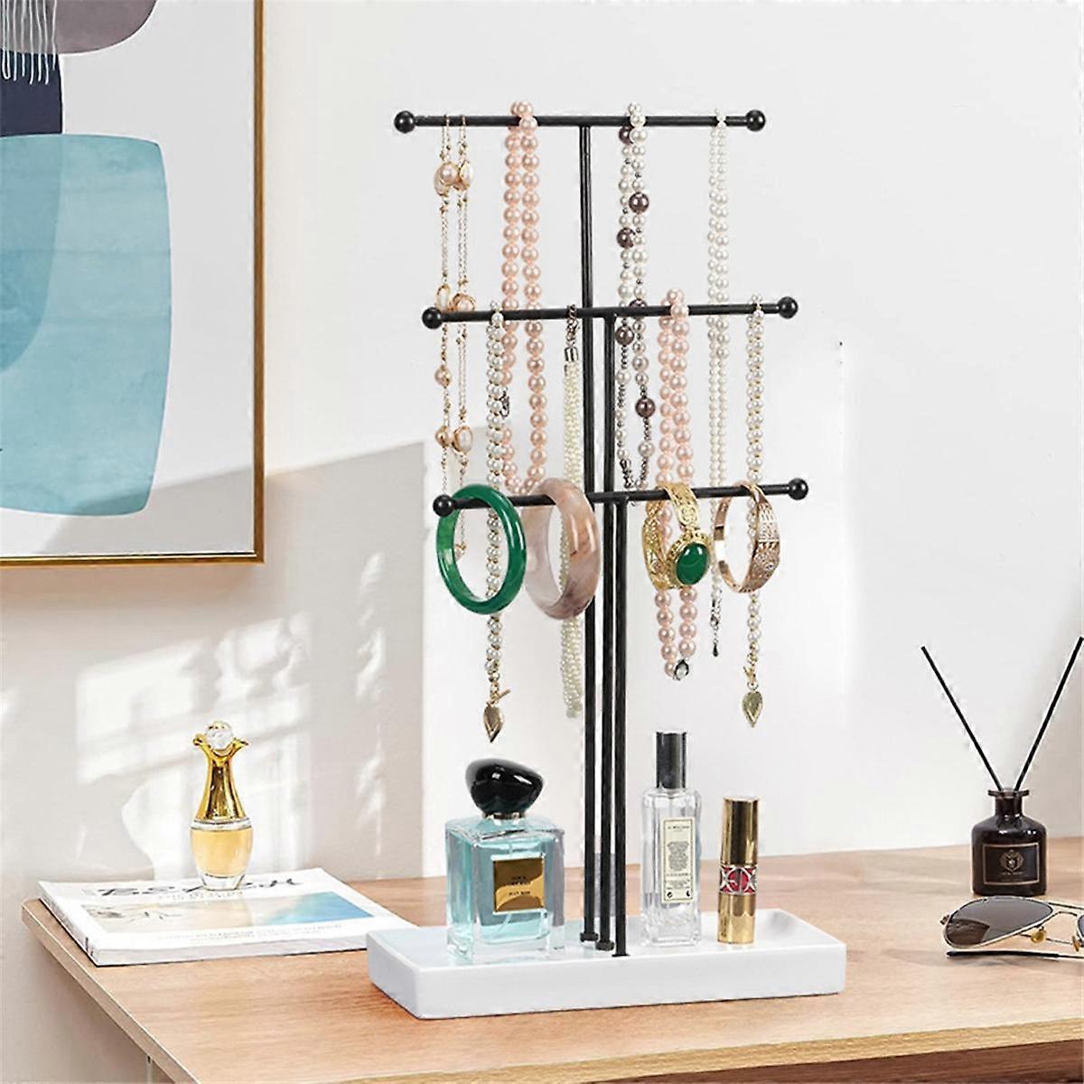 Gold T Type 3-Layer Jewelry Rack Display Prop Ring Storage Box Earring ...