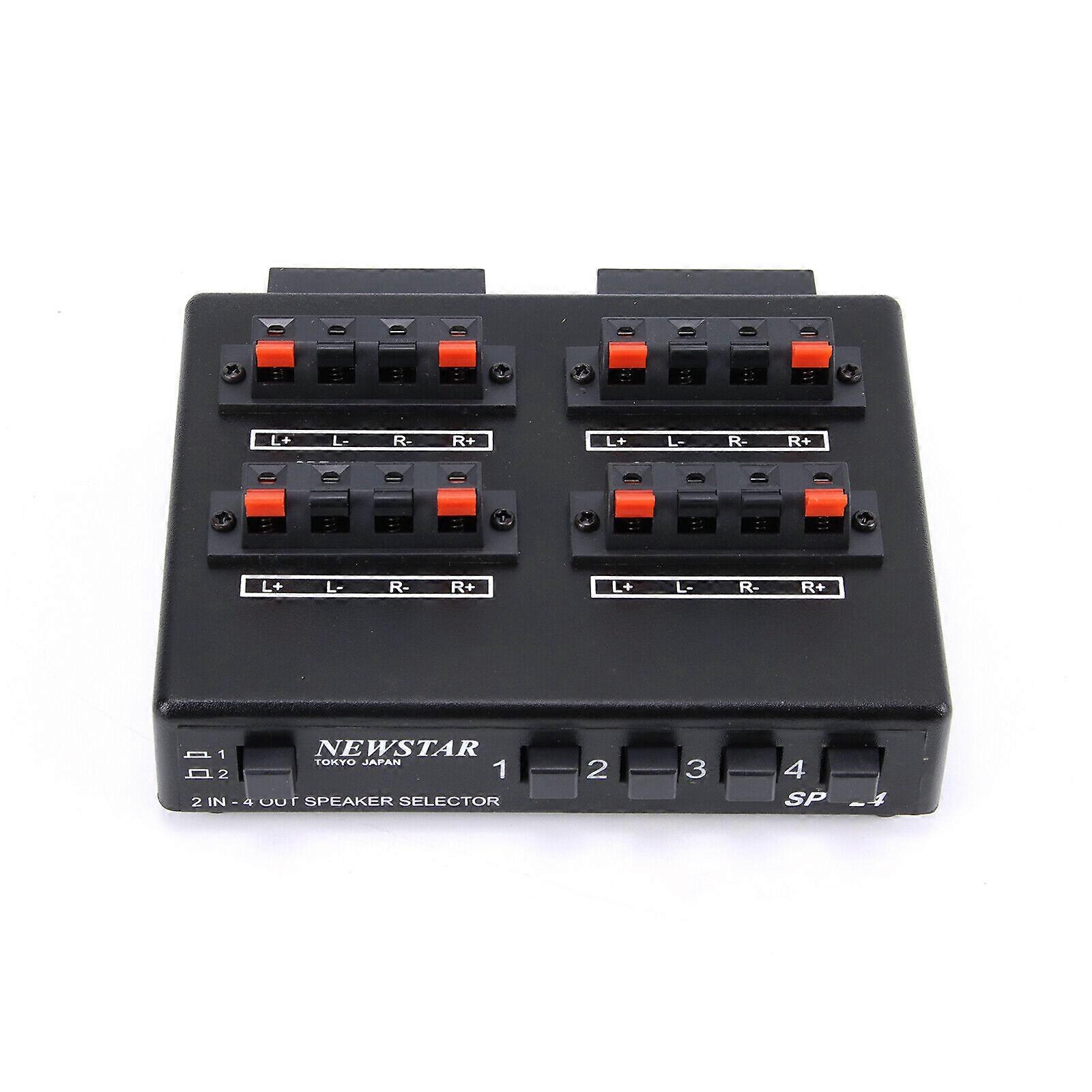 Mini 2-IN-4-OUT Stereo Audio Selector Switcher Amplifier Box Speaker SplitterNOU