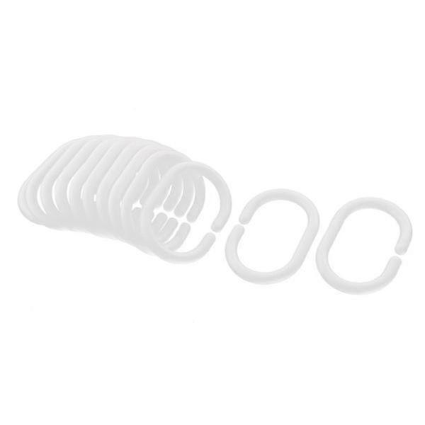 12pcs White Plastic C-ring Shower Curtain Hooks