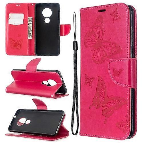 For Nokia 6.2 / 7.2 Embossing Two Butterflies Pattern Horizontal Flip PU Leather Case