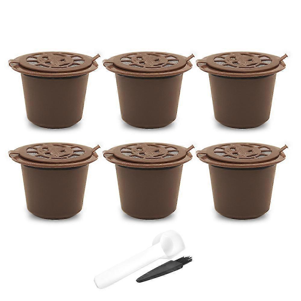 Reusable For Coffee Capsules Cup With Spoon Brush Refillable Coffee Capsule Refilling Filter -brown