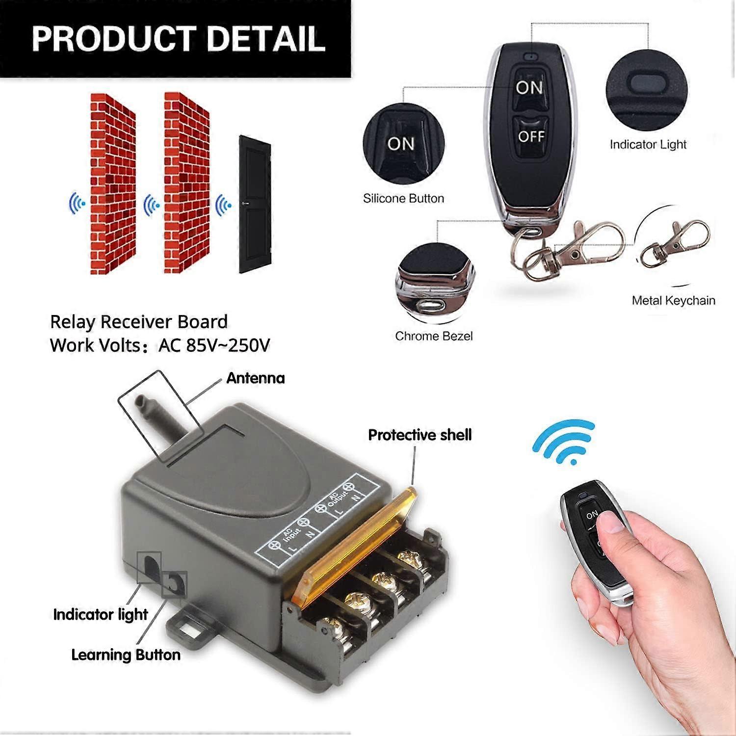 DieseRC 433Mhz Interruttore Telecomando Wireless Ad Alta Potenza, AC 220V / 240V / 110V 30A RF Telecomando Per Luce, Pompa Dell'acqua, Elettrodomestici | IT - 8