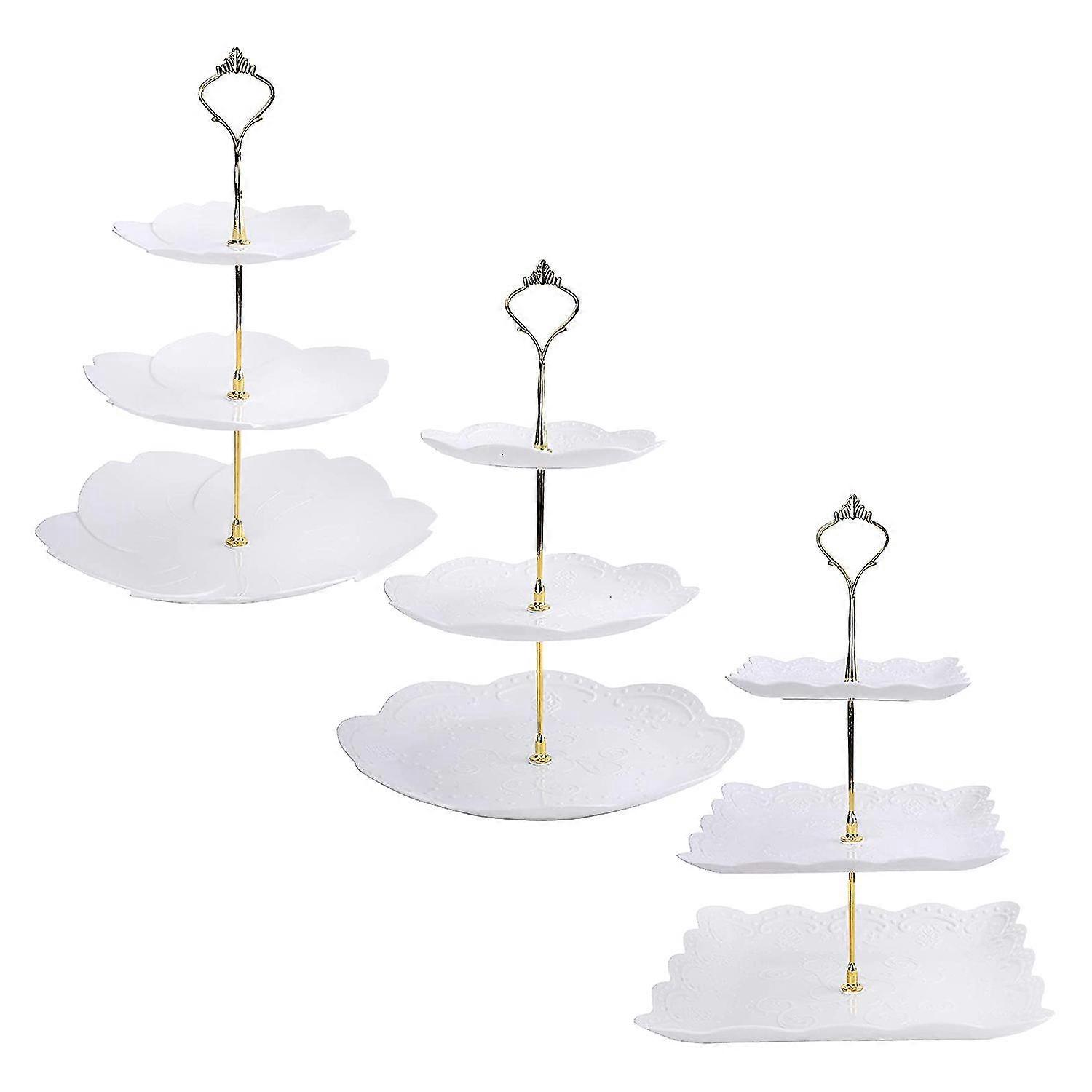 3 Pack 3 Tiers White Cupcake Stand Dessert Plates Stand Tiered Serving Trays For Wedding Birthday F