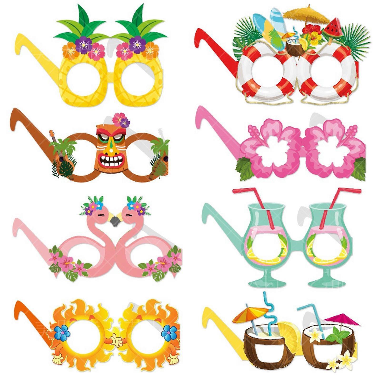 8Pcs Tropical Themed Party Glasses Fun Hawaiian Paper Glasses Flamingos Palm Leaves Pineapples Design Kids Summer Parties Beach Decoration KAESI