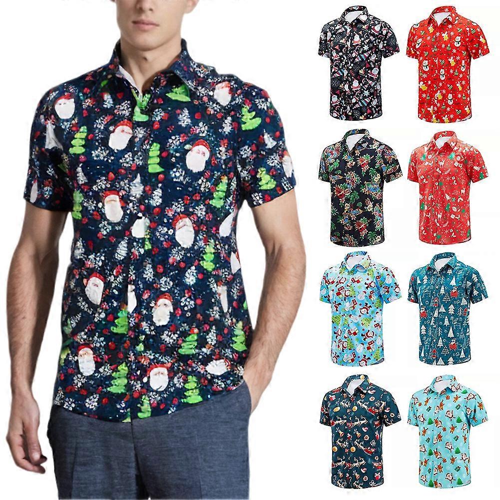 Mens Printed Shirts Christmas Graphic Print Casual T Shirt for Men
