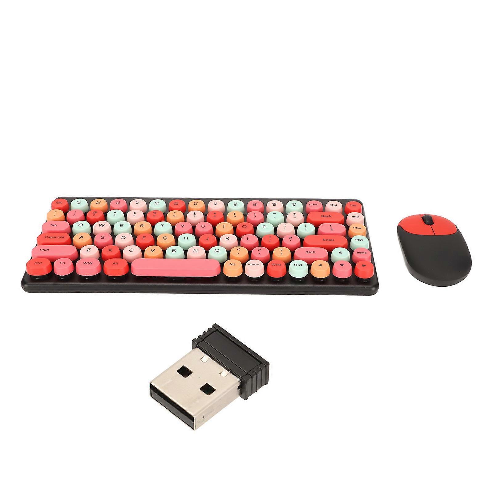 Ensemble clavier et souris sans fil 2,4 GHz, 86 touches, clavier coloré avec récepteur USB, noir