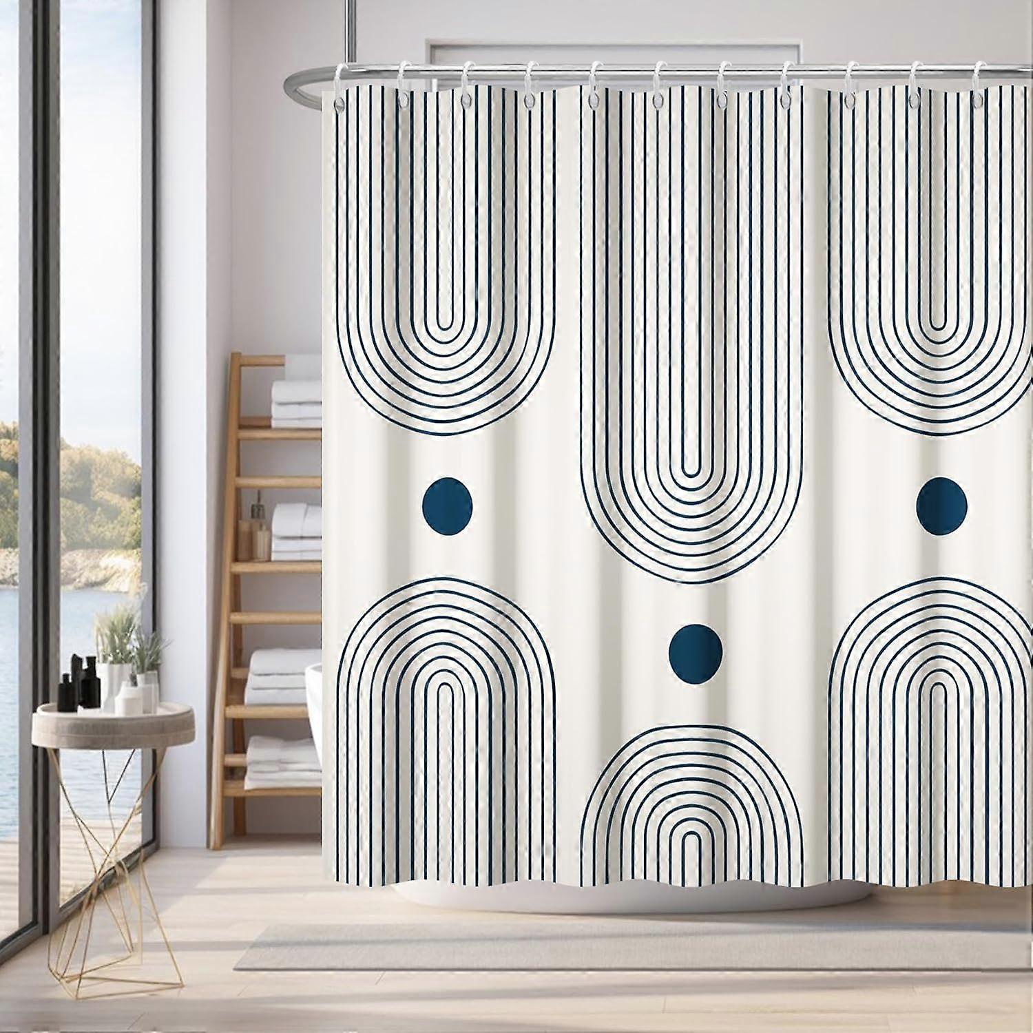 72x84 بوصة منتصف القرن بوهو دش الستار مجردة قوس الشمس الحديثة الحد الأدنى الخطوط الهندسية الجمالية النسيج دش الستائر لديكور الحمام W
