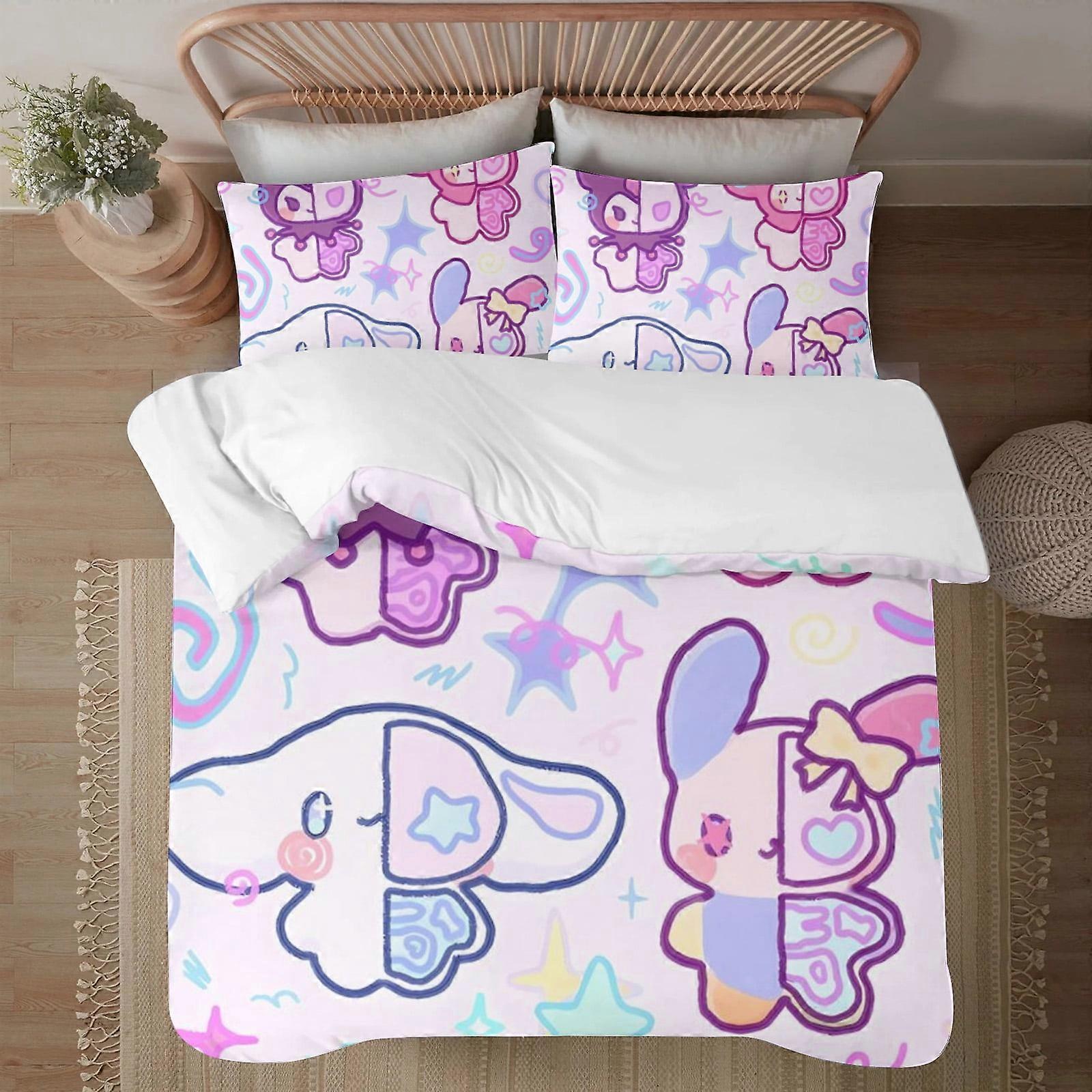 Bedding set BM351 Sanrio Soft 3D Printed Duvet Cover Bedding Set with Comforter Cover 3 Piece Set Includes 2 Pillowcases and 1 Cover Machine Washable