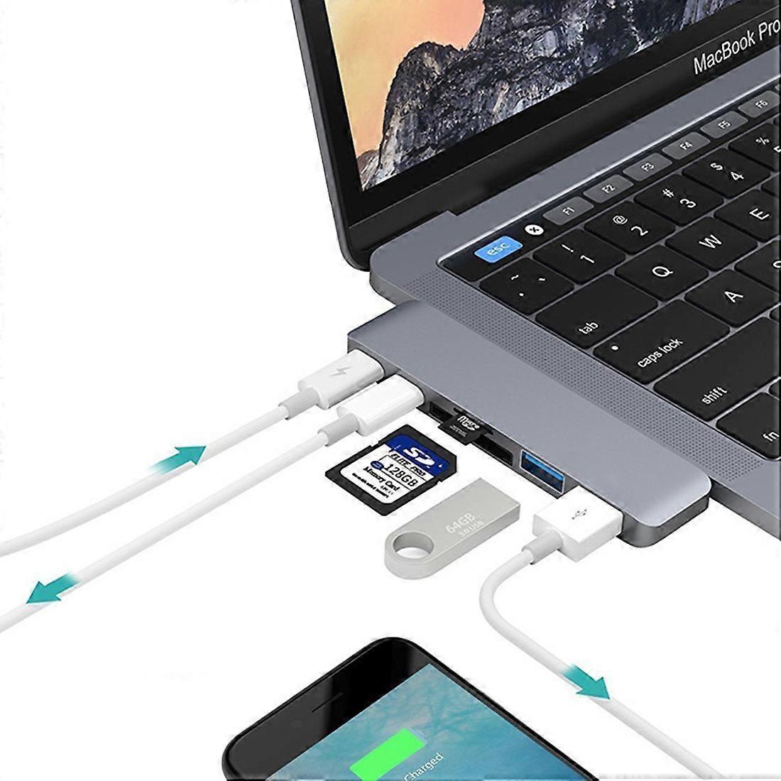 6 in 1 Aluminium Alloy Dual USB-C / Type-C HUB Adapter
