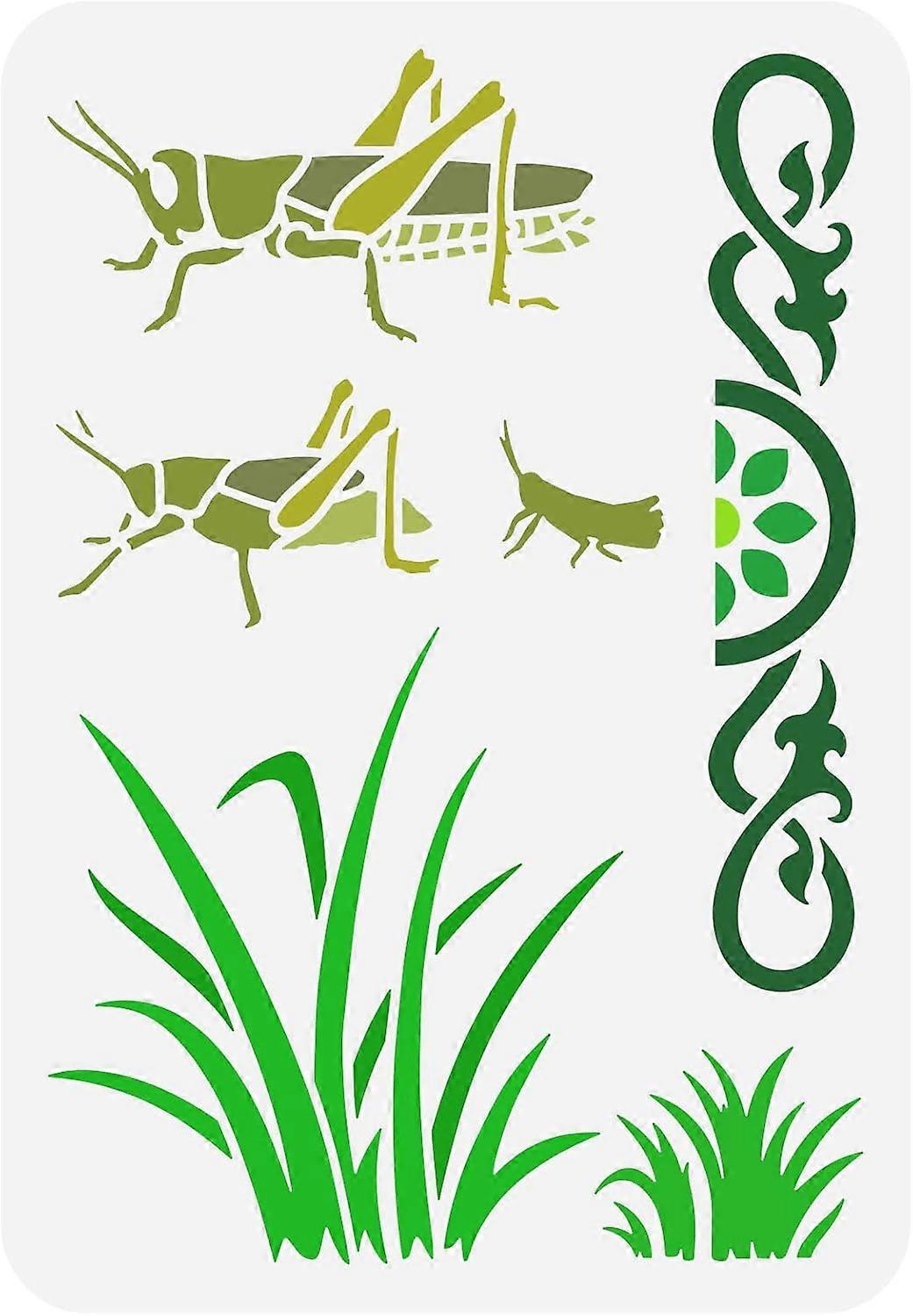 Grasshopper Stencil 8.3x11.7inch Hollow Out Painting Stencil Grasshopper Stencil Grass Floral Pattern Drawing Template Washable Stencil for Indoor Out