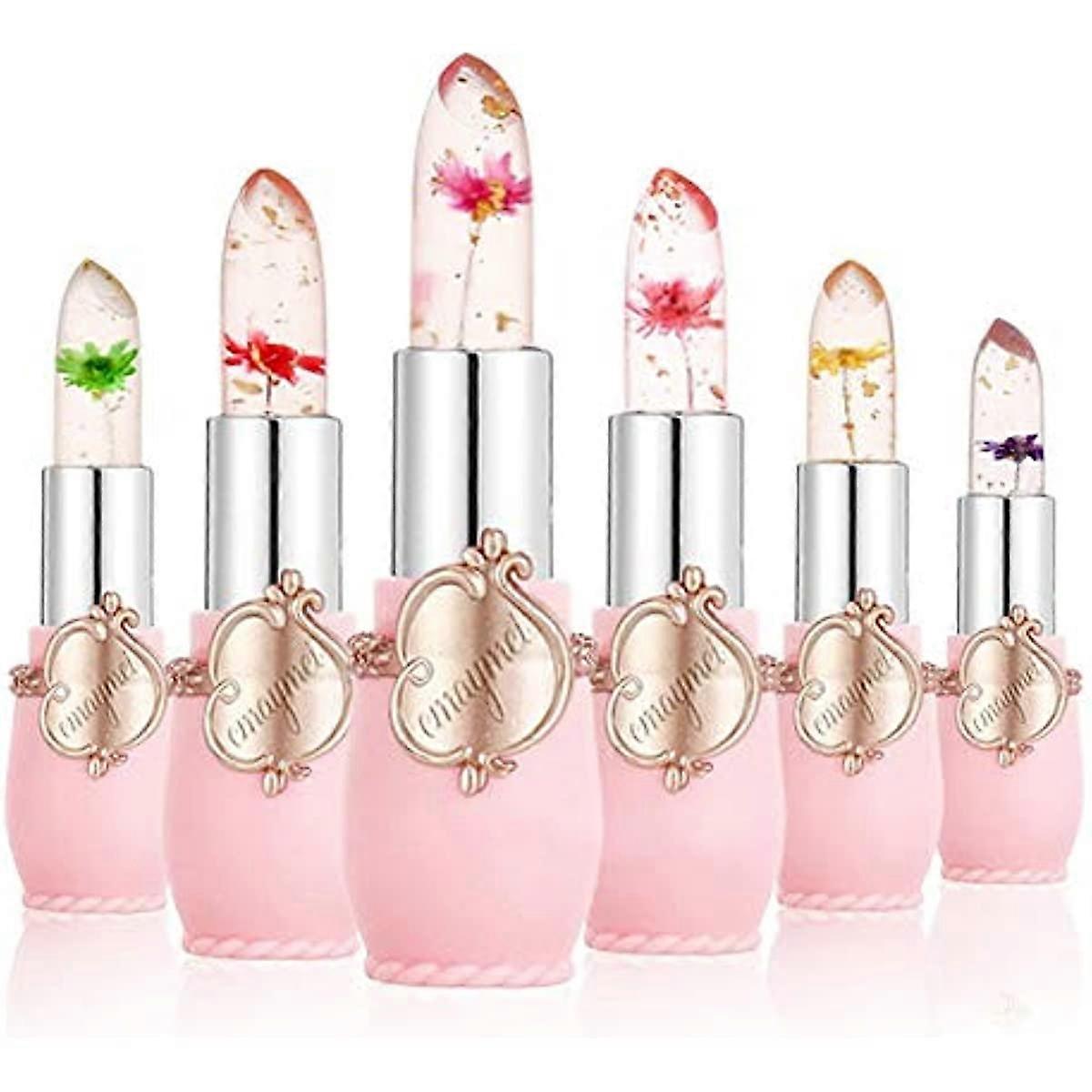 6 Pack Lip Balm Set Temperature Colour Changing Rich VitaminE Crystal Clear Flower Jelly Anti-cracking Dead Skin Removal Lipstick Set