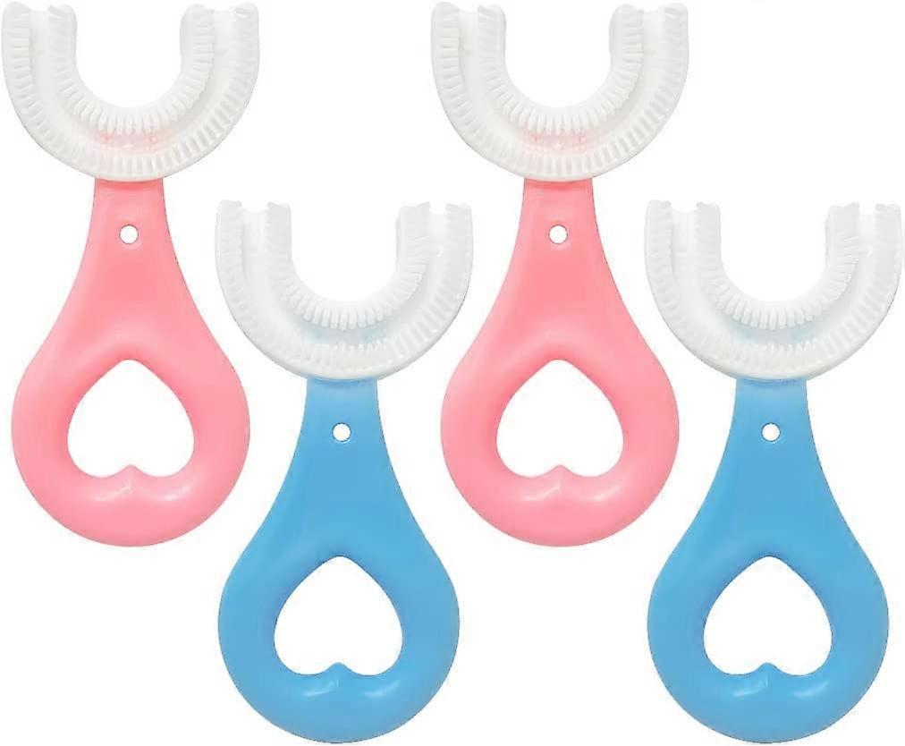 4 Packs Kids U Shaped Toothbrush with Silicone Bristles Massage Toddler Toothbrush, 360 All-Round Oral Cleaning Tooth Brush U-Shaped Training Toothbru