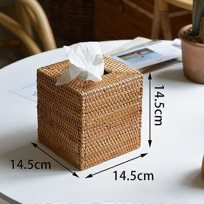 Rattan tissue box cover square, hand woven tissue holder (primary color)