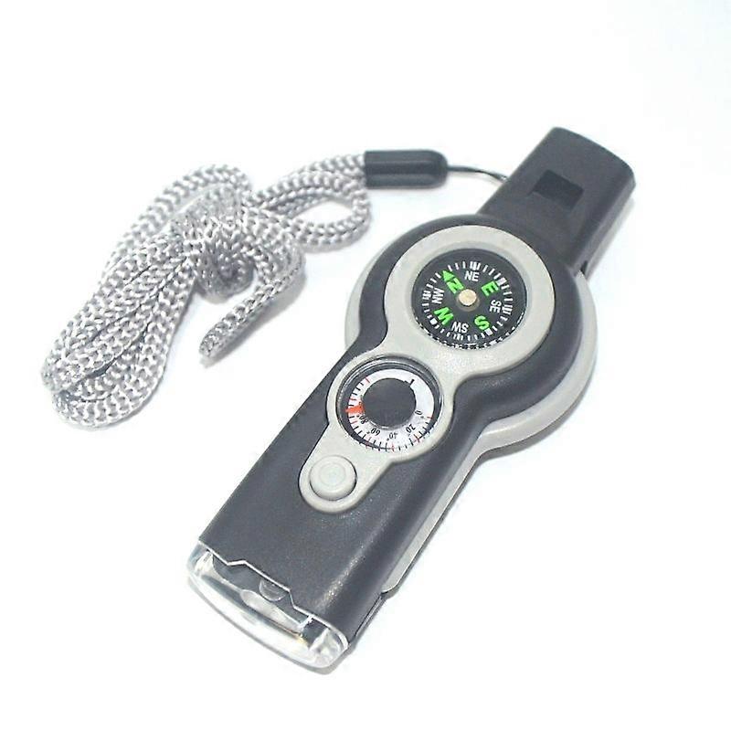 Emergency Survival Whistle with Lanyard, 7 in 1 Survival Multitool Loud Safety Whistle with LED Light, Compass, etc(Gray)
