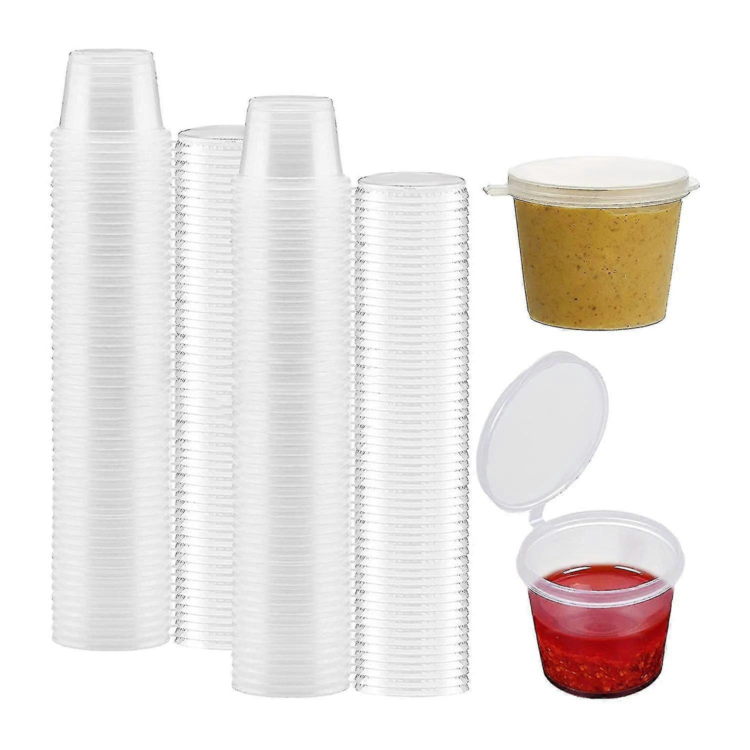 100 X 1oz Round Food Container Pots with Lids,hinged Sauce Pots Reusable Jelly Shot Cups Small Pot