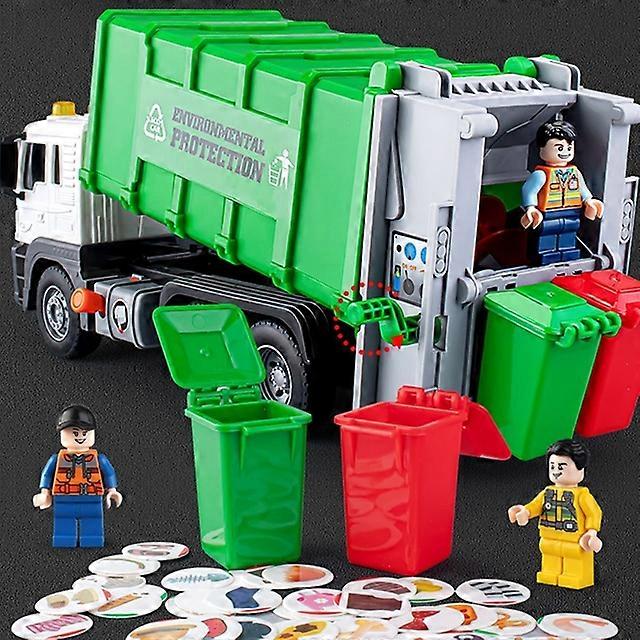 مدينة شاحنة لجمع القمامة نموذج السيارة دييكاست البلاستيك فرز القمامة الصرف الصحي سيارة نموذج السيارة ضوء الصوت أطفال لعب هدية مجموعات مربع